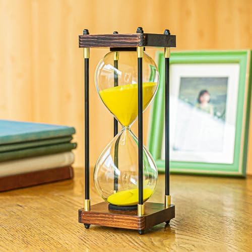 Large Sand Timer, Hourglass Timer 60 Minutes,Vintage Wooden Hour Glass Timer,Modern Home Kitchen Office Decoration (Gold)