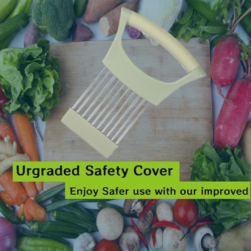 Upgraded Stainless Steel Lemon Slicer Onion Cutter, Onion Holder for Slicing, Vegetable Cutter Kitchen Chopper Slicing Assistant Tool for Potato and Tomato Avocados Eggs Meat (1, Green)