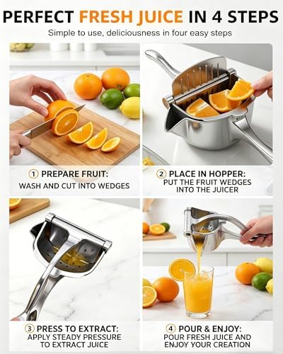 Hand Juicer Lemon Squeezer Press Manual Fruit Juice Metal Handheld Stainless Steel Cast Iron Citrus Ergonomic Tool Extractor Heavy Duty Large Capacity Effort Saving Easy Clean Kitchen Gadget