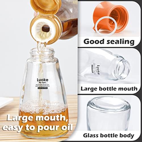 2Pcs Glass Soy Sauce Container Dispenser Leakproof Vinegar Dispenser Oil Dispensing Bottles Seasoning Bottle with Lid for Olive Oil,Soy Sauce,Syrup etc.(170ml)