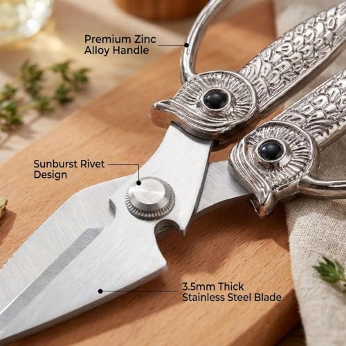 XSNBRD All Purpose Kitchen Shears, Nickel Stainless Owl Scissors Large
