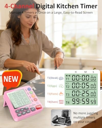 Digital Kitchen Timer with 4 Channel, Loud Alarm and Silent Mode