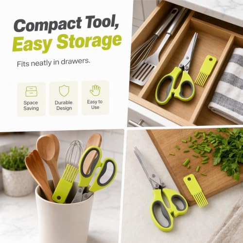 Multipurpose 5 Blade Herb Scissors,2026 Kitchen Herb Shears Herb Cutter with Cover and Cleaning Comb for Chopping Basil Chive Parsley (Blue-1pc)