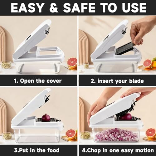 EaglestarEX Vegetable Chopper Mandoline Slicer, Food Veggie Chopper, Cheese Grater, Onion Vegetable Cutter with Container, Dicer, Kitchen Gadgets & Essentials, White/black