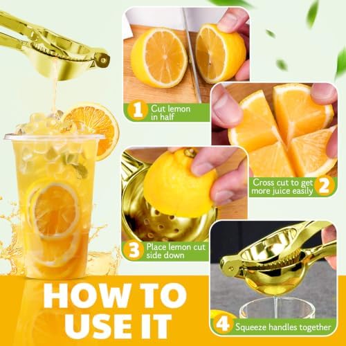 Lemon Squeezer Large, Lemon Squeezer Juicer Stainless Steel, Heavy Duty Manual Citrus Juicer Hand Press, Kitchen Tools Lime Squeezer Bar Tool, Easy to Clean Metal Lemon Hand Press