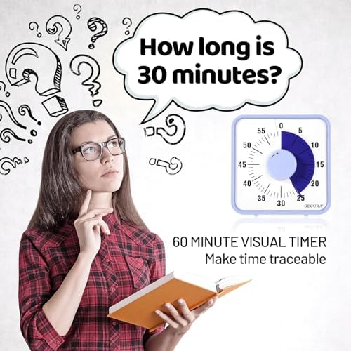 Secura 60-Minute Visual Countdown Timer, 7.5-Inch Oversize Classroom Visual Timer for Kids and Adults, Durable Mechanical Kitchen Timer Clock with Magnetic Backing (Violet)