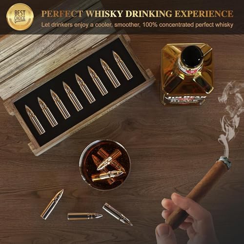 8Pcs Bullet Whiskey Stones, Reusable Metal Ice Cubes, Whiskey Gifts for Men