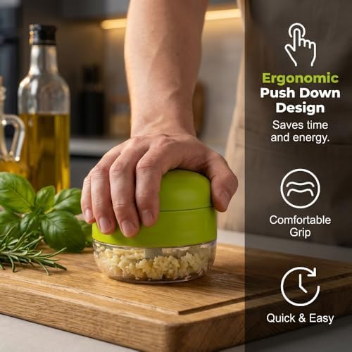 Mini Garlic Chopper & Press with Container, Manual Garlic Mincer Dicer, 3PCS