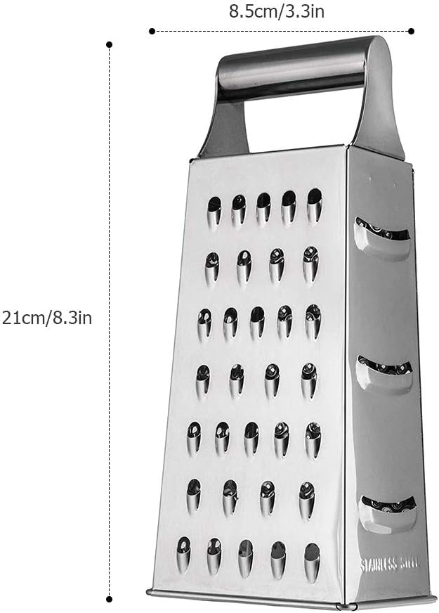 Box Grater, 4-Sided Stainless Steel Large Grater for Parmesan Cheese, Ginger, Vegetables