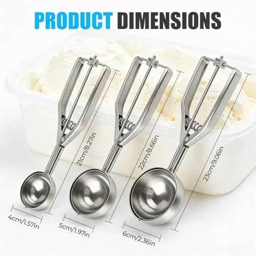 Ice Cream Scoop & Cookie Scoop Set – Multi-Purpose Stainless Steel Baking Scoops for Cookie Dough, Cupcakes & Portioning, 8.27 x 1.57 x 1.57 Inches (Large)