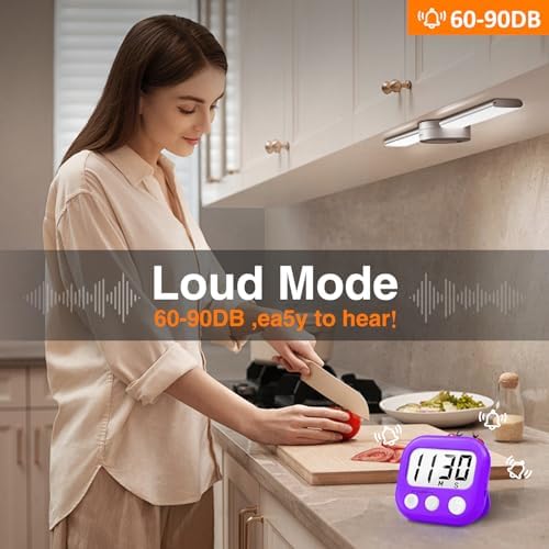 AOUCE Digital Kitchen Timers for Cooking, Timer for Kids 6 Pack Purple