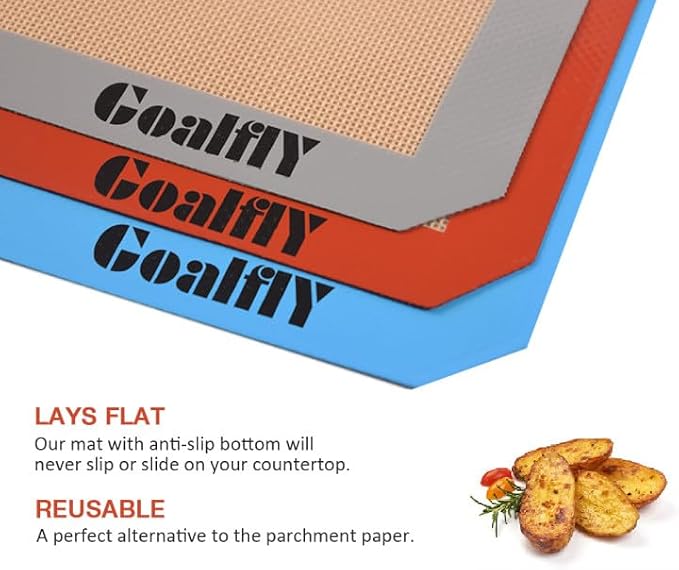 Small Silicone Baking Mat, Quarter Sheet (11.8 x 8.5 In), 3 Pack | Non-stick, Heat-resistant, Reusable, For Oven, Toaster, Baking Pan, Air Fryer