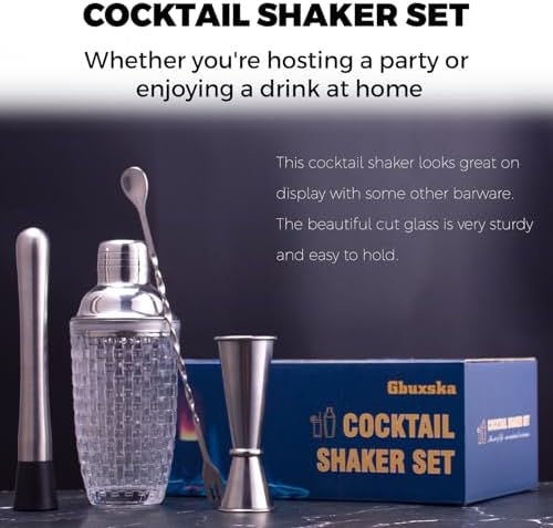 Sliver Cocktail Shaker Set with Jigger, Bar Spoon & Muddler