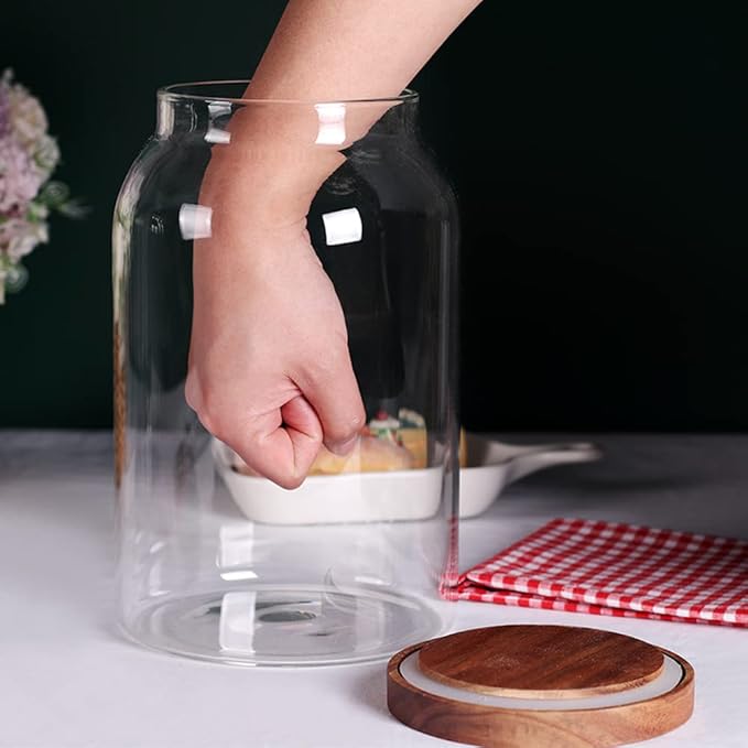 SAIOOL 1 Gallon Glass Jar with Wooden Acacia Airtight Lid, Set of 2