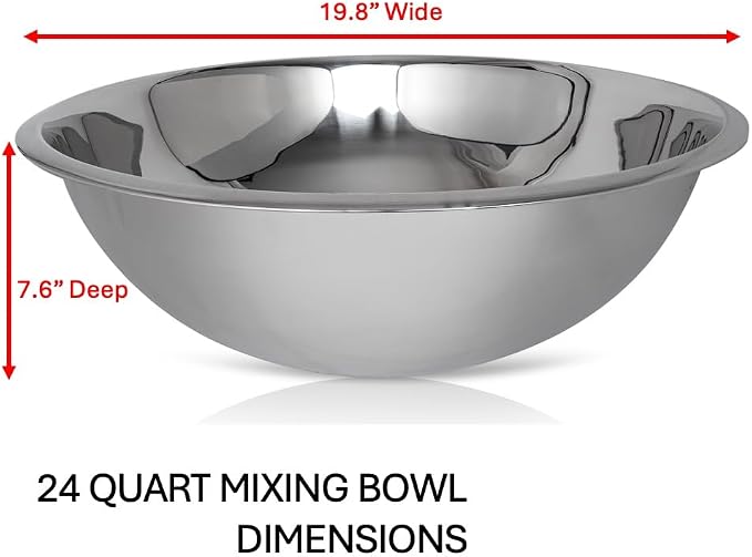 WHYSKO® Large Mixing Bowls, Set of 3 Stainless Steel 24 Quart Bowls for Restaurants, Food Service, Caterers and Home Kitchen Use, Rust Proof Bowls Great for Meal Prep, Baking, Serving, Food Storage