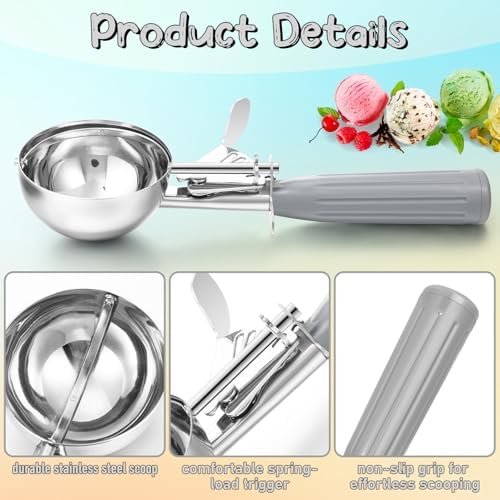 Reallnaive 2 Pcs Ice Cream Scooper with Trigger, 2 oz, Gray