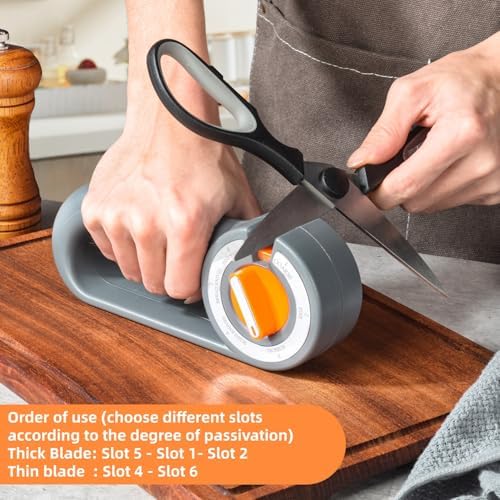 Kitchen Knife Sharpener 6 in 1 Scissor Sharpening Tool Manual Rotary System Coarse Fine Bread Blade Hone Tungsten Steel Diamond Home Cooking Accessory