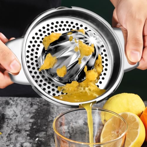 316L Stainless Steel Lemon Squeezer, Heavy Duty Citrus Juicer Manual Hand Press, Bowl Strainer Combo, Juicer Squeezer for Orange Lime, Kitchen Camping RV Juice Extractor