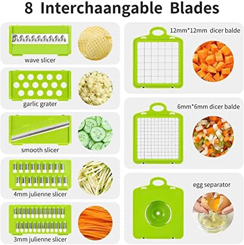 All-in-1 Vegetable Chopper, Onion Chopper, Mandoline Slicer & Cheese Grater and Veggie Dicer Grey & Green