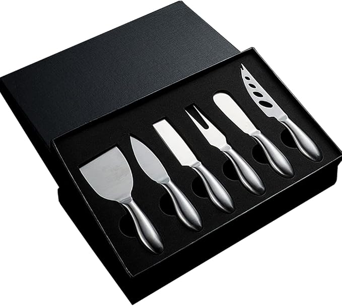 Premium 6-Piece Stainless Steel Cheese Knife Collection with Cheese Fork, Slicer and Cutters for Kitchen
