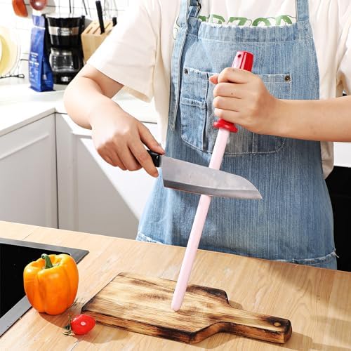 Ceramic Honing Rod for Knives, 11 Inch Knife Sharpener, Red