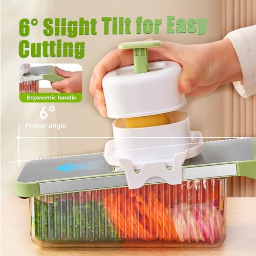 Multifunctional Vegetable Slicer, 6 in 1 Slicer Veggie Shredder with Safe Hand Guard, Multi Blade Adjustable Garlic Slicer, Easy-Clean & Compact Storage, Portable Kitchen Gadget (6 Blades)