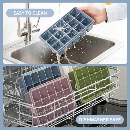 Silicone Ice Cube Trays, Easy Release Ice Cube Molds with Removable Lid, Freezer Stackable Ice Trays for Whiskey, Cocktail, Drinks and Food, Freezer, BPA Free