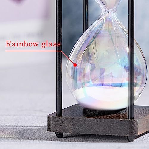 Rainbow Hourglass Timer 60 Minute, Wooden Sand Timer, White