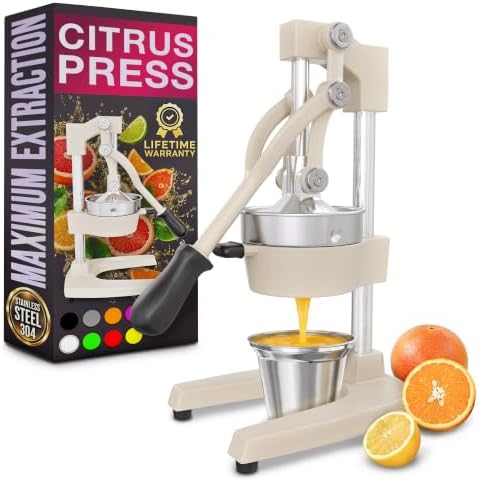 Cast Iron Juicer Hand Press, Heavy-Duty Squeezer (White)