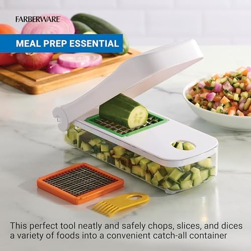 Farberware Professional Vegetable Chopper, 2 Blades For Slicing and Dicing Onions, Tomatoes, Potatoes And More, Meal Prep Made Easy