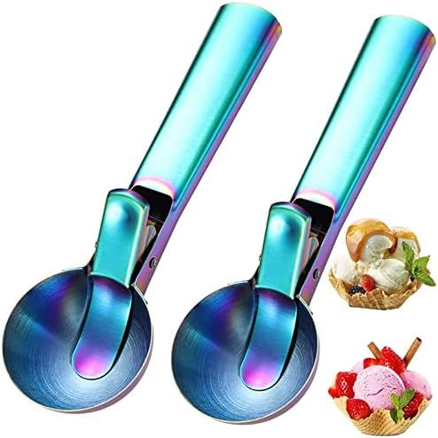 Ice Cream Scooper Stainless Steel, Cookie Scoopwith Trigger Heavy Duty Metal Icecream Scoop,Cookie Scoop Large Size Perfect For Frozen Yogurt, Gelatos, Sundaes (D-Blue 2Pack)