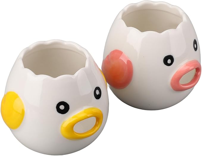 2pcs Egg Separator Ceramic Chicken Shaped Egg Yolk White Filter Kitchen Cooking Accessories and Yellow Sawtooth Design Practical