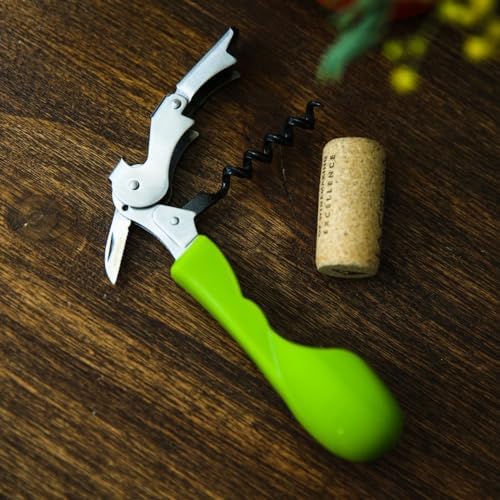 Capabunga Silicone Corkscrew Wine Opener - Green Ergonomic Cork Screw Wine Bottle Opener, Manual Wine Openers to Displace Less Cork, Wine Key for Bartenders and Home, Wine Accessories for Wine Lovers