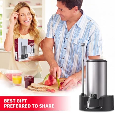 Wine Gifts-Wine Aerator Pourer-Rocyis Electric Wine Dispenser, One Touch Smart Wine Decanter w/Storage Base & Retractable Tube (USB Rechargeable)