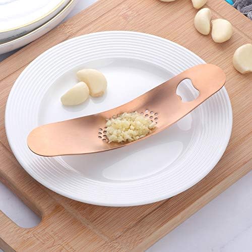 Stainless Steel Garlic Press Mincer,Kitchen Gadget with Handle,Easy Use &Clean, Dishwasher Safe,for Nuts & Seeds (Rose Gold)