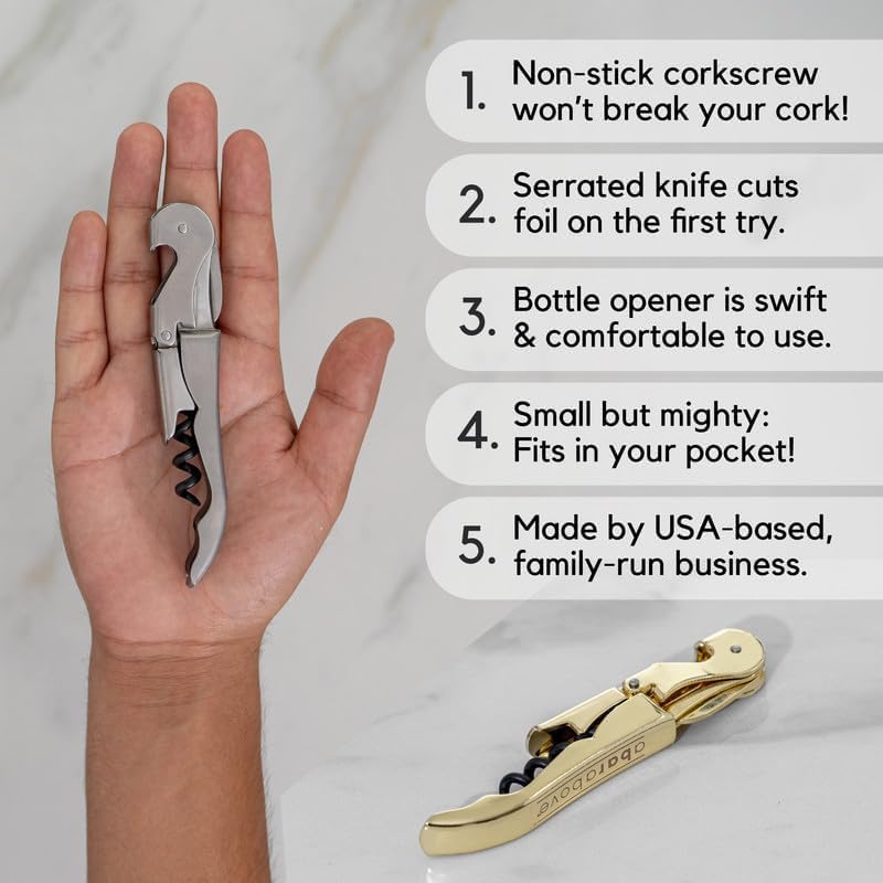 A Bar Above Manual Wine Bottle Opener and Corkscrew Wine Key with Foil Cutter and Bottle Cap Remover, Professional Waiters Corkscrew for Servers, Bartenders, and Home Use