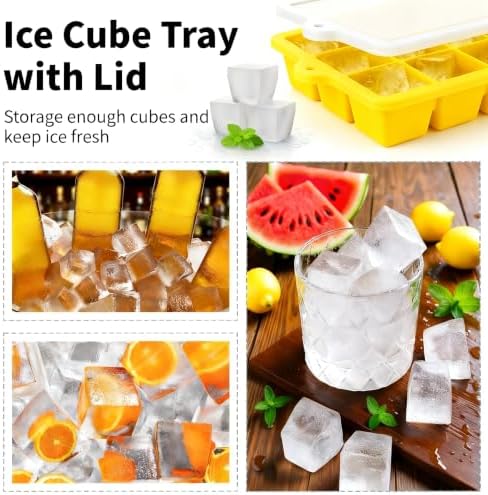 Silicone Ice Cube Tray 2 Pack, HANCELANT Ice Cube Mold, Ice Trays for Freezer with Lid for Whiskey, Cocktail, Drinks and Food, Freezer, BPA Free, Easy Release