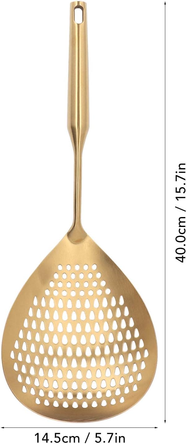 Slotted Spoon, Stainless Steel Strainer Ladle Cooking Deep Frying Metal Skimmer Spider with Long Handle Home Kitchen Cooking Colander Spoon(Gold)
