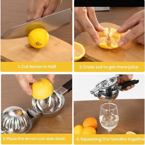 Stainless Steel Lemon Squeezer,Large Manual Citrus Juicer,Free Brush