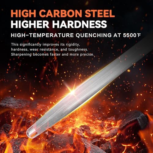 Honing Rod 10'', German High Carbon Steel Knife Sharpener Rod with Premium Gift Box, Professional Fine Sharpening Stone Kitchen Knife Whetstone with Natural Wood Handle, 10 inch