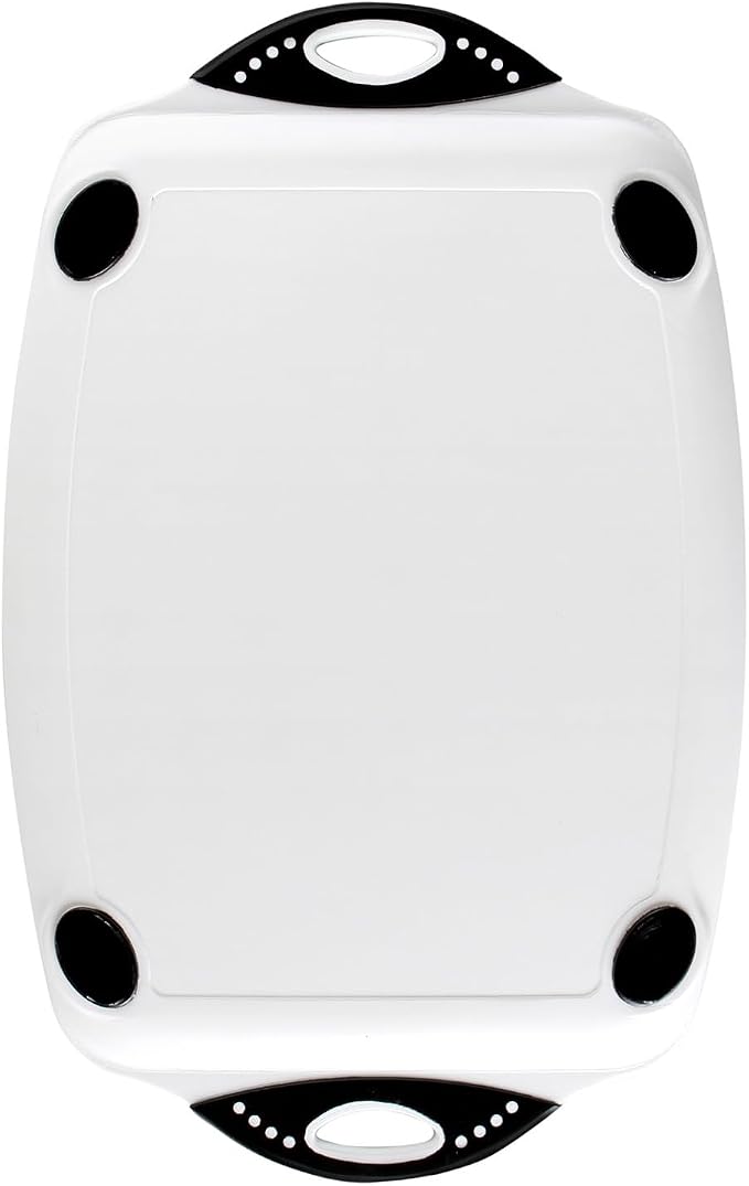 Dexas Chop & Serve Cutting Board, 12.5 x 20 Inch, Large Kitchen Prep and Serving Board with Handles, BPA-Free Dishwasher Safe, White and Black