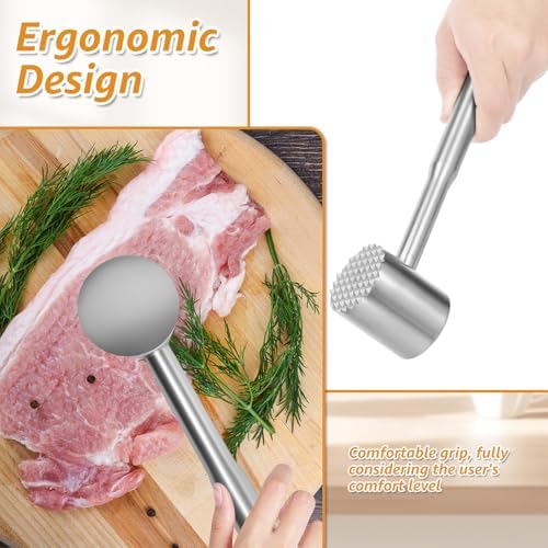 Meat Tenderizer Mallet, 304 Stainless Steel Dual Side Meat Hammer Chicken Pounder, Meat Hammer Tenderizer for Steak Beef Chicken Pork, Kitchen Tool for Cooking - Dishwasher Safe