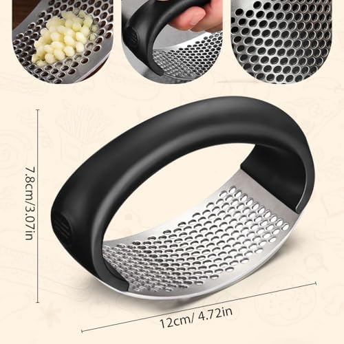 Garlic Press Rocker 2026 New,Portable Manual Stainless Steel Garlic Press Rocker Crusher Masher with Garlic Peeling Drum for Home Kitchen Utensils Garlic Crusher (2PCS)