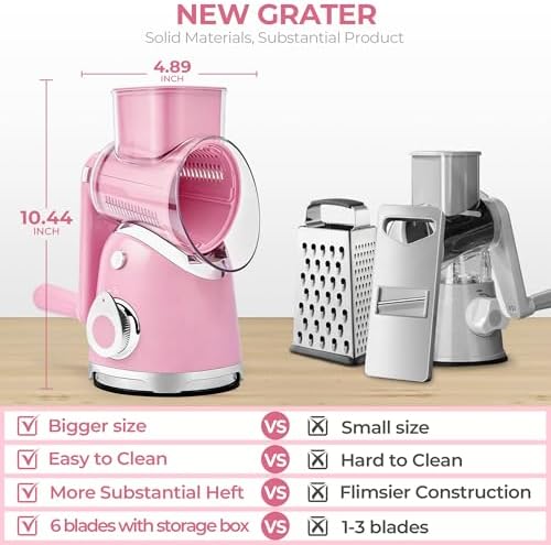 SUSTEAS Rotary Cheese Grater Hand Crank, Kitchen Shredder Vegetable Slicer