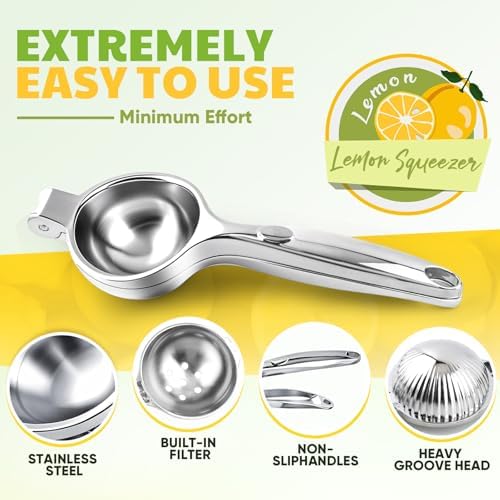 Lemon Squeezer Large, Lemon Squeezer Juicer Stainless Steel, Heavy Duty Manual Citrus Juicer Hand Press, Kitchen Tools Lime Squeezer Bar Tool, Easy to Clean Metal Lemon Hand Press