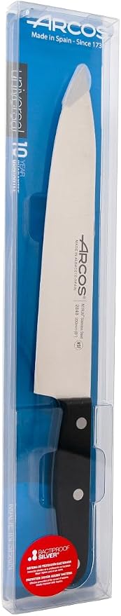 Arcos Chef Knife 8 Inch Stainless Steel. Cooking Knife to Cut and Peel Small Food. Ergonomic Polyoxymethylene Handle and 200mm Blade. Series Universal. Color Black