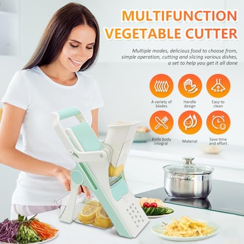 Potato French Fry Cutter, Mandoline Slicer for Kitchen - Vegetable Chopper, Food Slicer with Container, Onion Dicer with Safety Guard - Multi Vegetable Slicer for Healthy Cooking