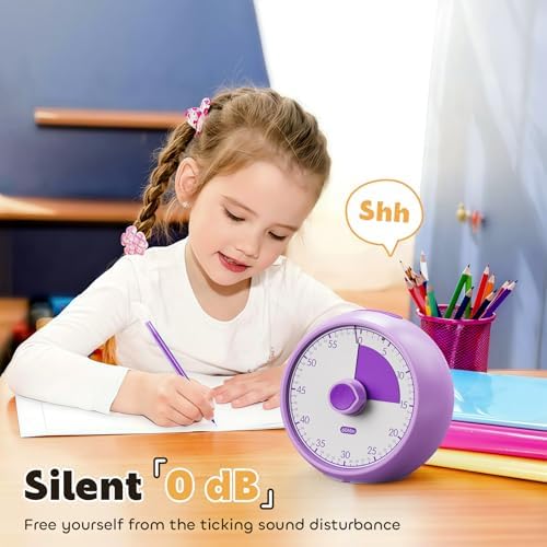 Visual Timer for Kids 60-Minute Countdown Timer with Optional Alarm, Focus Tool for ADHD & Autism, Time Management for Homework, Chores, Office, Kitchen, Teaching & Study Routines (Purple)