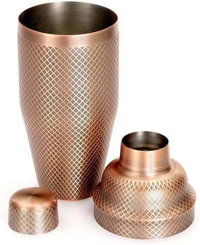 Barfly 3-Piece Diamond Lattice Etch Japanese Cocktail Shaker Set (24 Oz/700ml), Antique Copper
