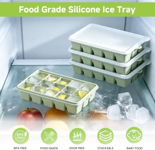 4 Pack Silicone Ice Cube Trays, Easy Release Ice Trays for Freezer with Lid
